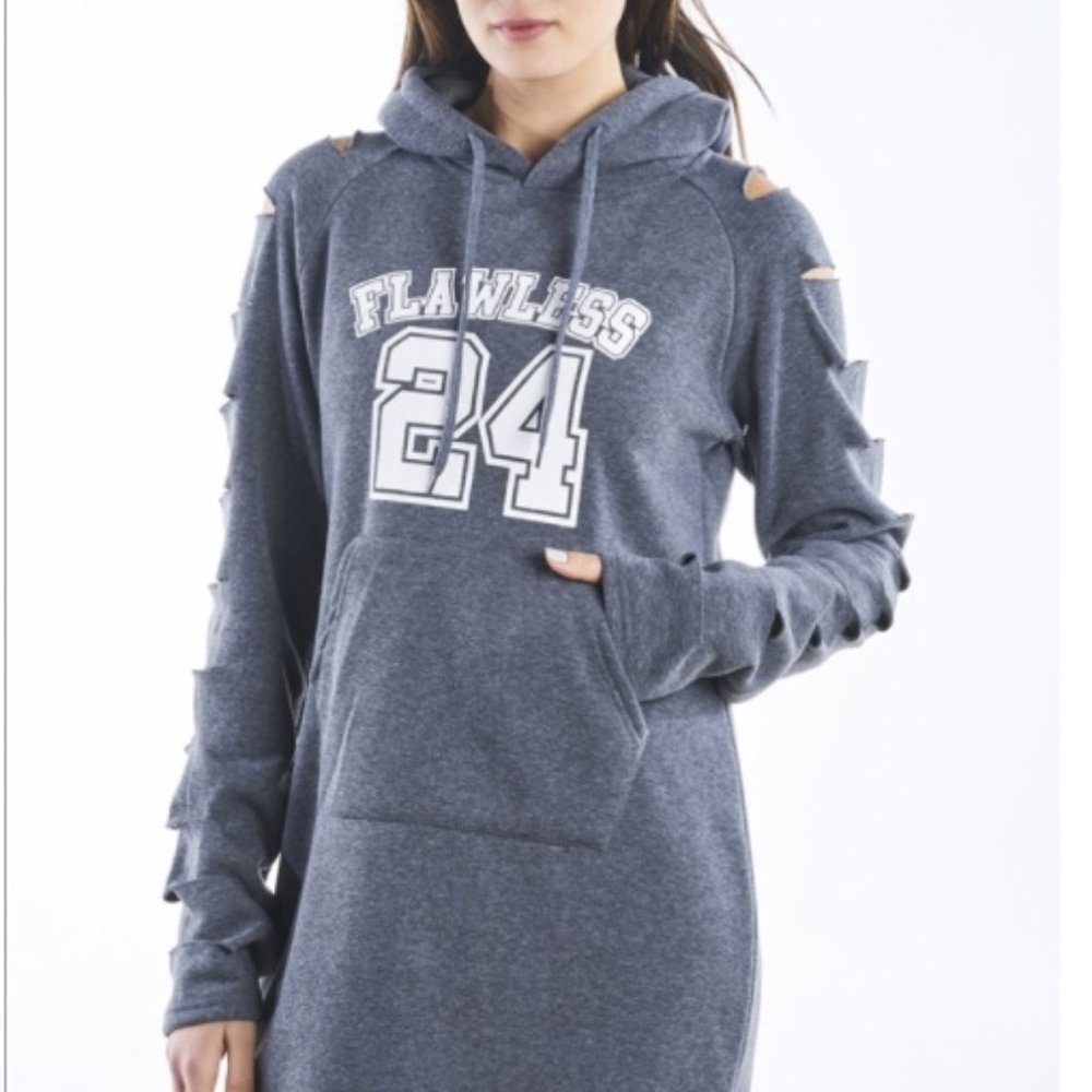 Ladies Hollowed Out Shoulder Hooded Mini Dress by